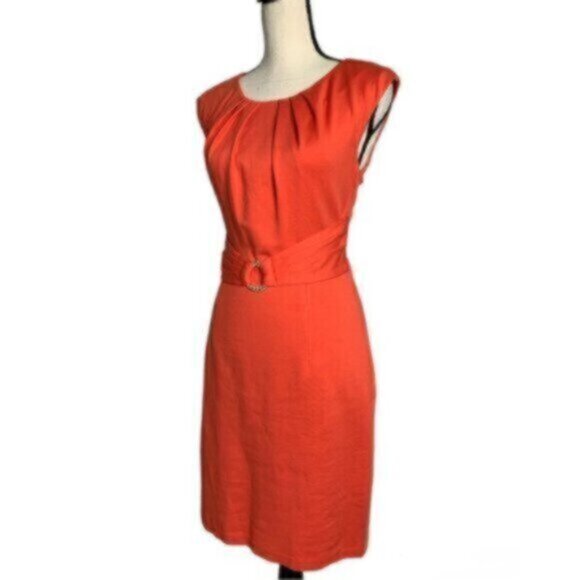 NWOT Trina Turk Orange Sleeveless Belted Sheath Dress - Picture 3 of 11